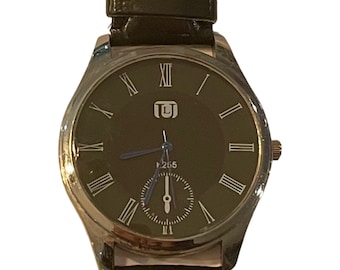 Reloj vintage negro y plateado para hombre, reloj de pulsera plateado, reloj clásico de cuero negro para hombre, regalo para el Día del Padre.