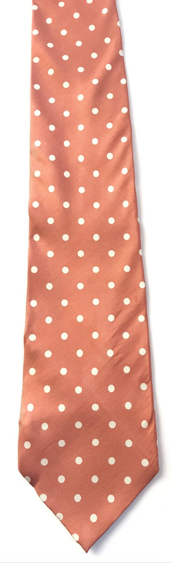 Vintage Mens Polka Dot Tie, Peach & White Tie, Pe… - image 2