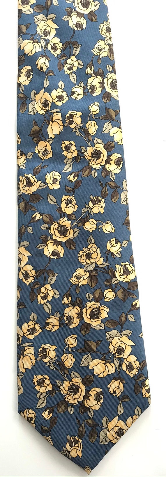 90s Blue & Yellow Flowers Tie, Flowered Necktie, … - image 2