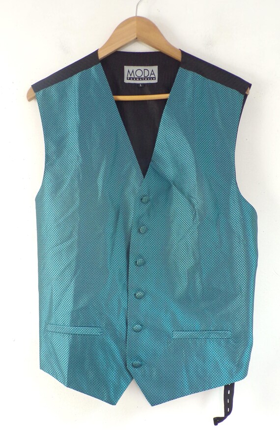 90s Aqua Formal Vest Mens Large, Blue Print Forma… - image 2