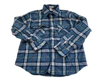ORVIS Blue/black/white Plaid Double Weight Flannel Shirt ORVIS Blue/black/white Plaid Double Weight Flannel Shirt