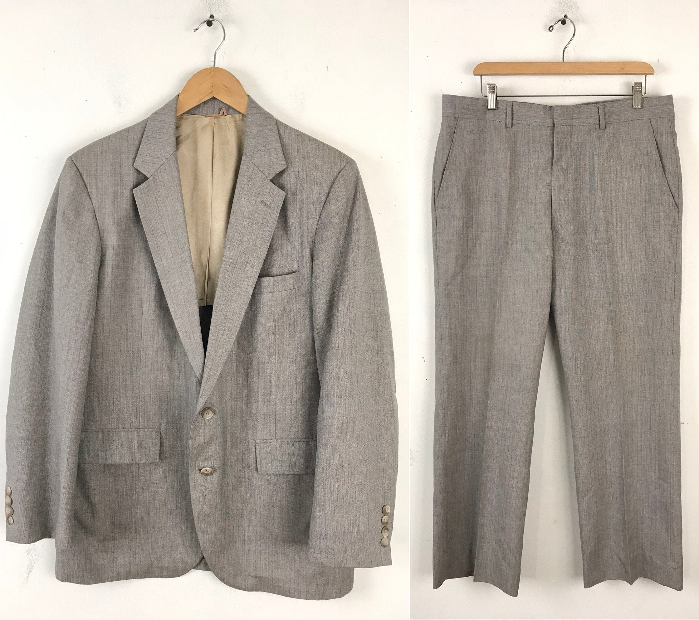 80s Light Gray Blue Pinstriped Two Piece Suit Mens Size 42R & | Etsy