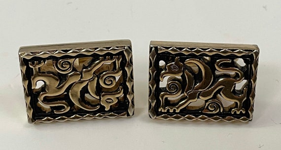 Vintage Gold Dragon Cuff Links, Abstract Dragon R… - image 1