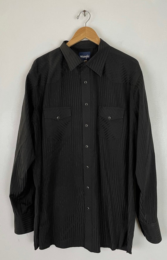 Vintage Wrangler Black Striped Western Shirt Mens… - image 2