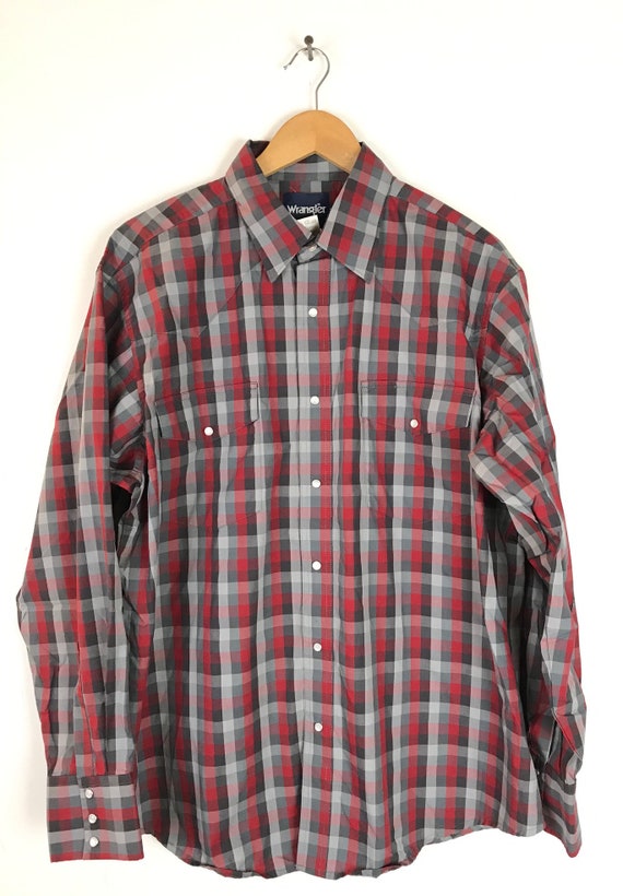 Vintage Wrangler Red & Gray Plaid Western Shirt Mens … - Gem