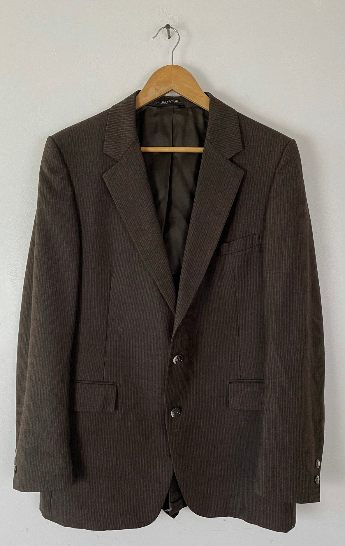 70s Dark Brown Pinstriped Sport Coat & Vest Set Mens Size 42 70s Dark Brown Pinstriped Sport Coat & Vest Set Mens Size 42