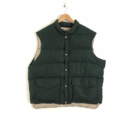 Vintage 1960s Mens Puffer Vest, Woolrich Dark Gree