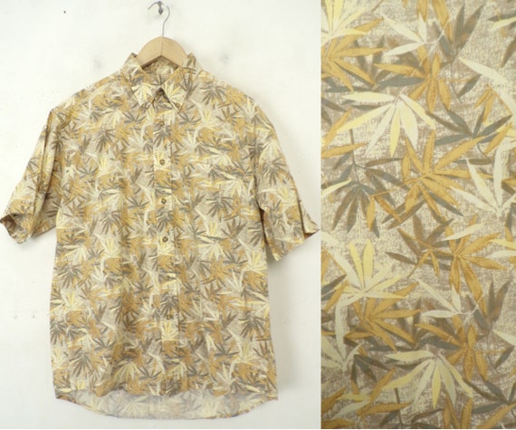 Vintage Mens Hawaiian Shirt, 1990s Brown & Yellow… - image 1