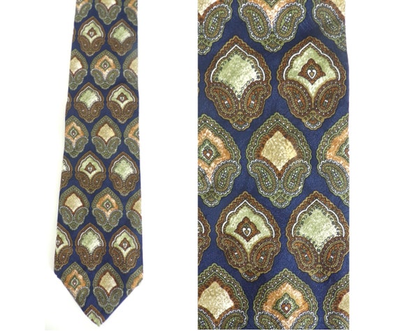 90s Blue Green & Brown Paisley Tie, Print Tie, Cl… - image 1