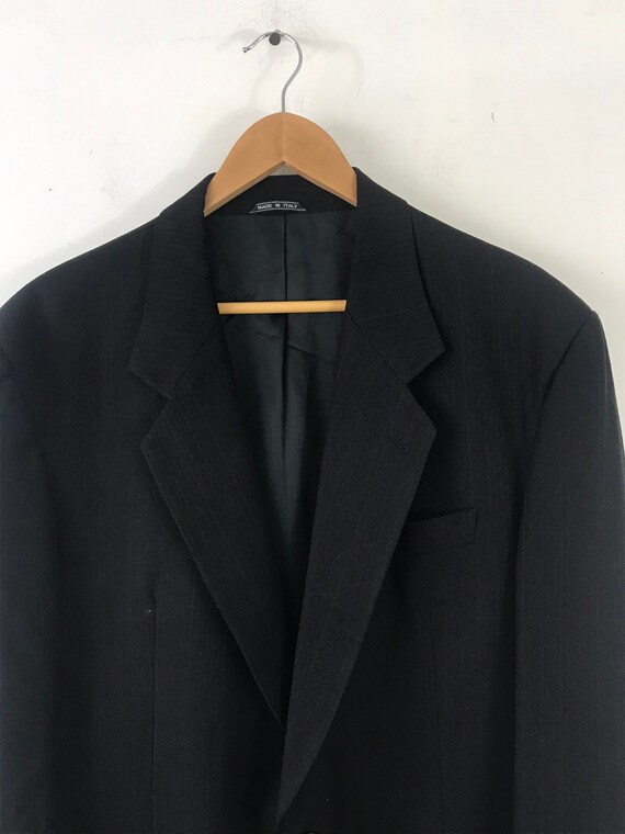 90s Black Pinstriped Sport Coat Mens Size 43L, Go… - image 3