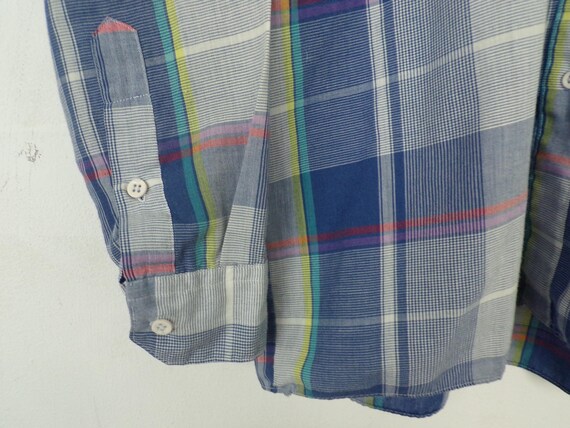 Vintage Blue Plaid Shirt, Blue Plaid Button Down … - image 5