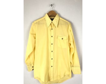 70s JC Penney Light Yellow Button Down Shirt Mens Size 15.5 32 Medium, Vintage Retro Bright Yellow Shirt, 1970s Preppy Button Down