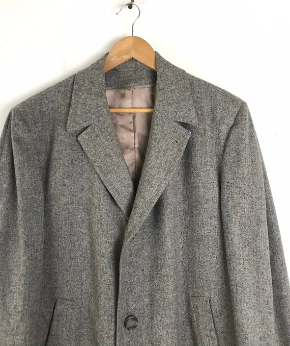 50s Mens Gray Marbled Wool Overcoat with Plaid Li… - image 5