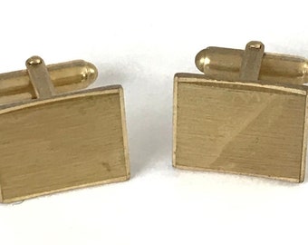 Vintage Gold Rectangle Cuff Links, Classic Gold Bullet Back Cufflinks, Formal Event Wedding Groomsman Gift
