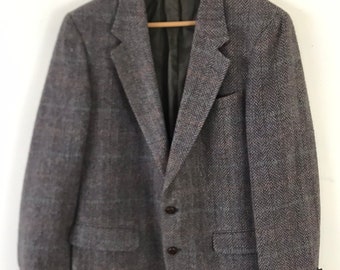 Vintage Colorful Plaid Blazer Mens Size 40, 1980s Tweed Sport Coat, Gray & Purple Tweed Blazer, Plaid Sport Coat, Vintage Tweed Wool Blazer