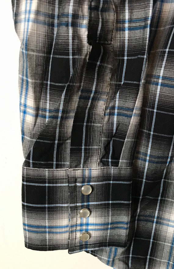 Vintage Black & Blue Plaid Western Shirt Mens Sma… - image 5