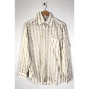 70s Gold & White Striped Disco Shirt Mens Large 15 33 | Vintage Dressy Formal Gold Shirt | High End Shiny Gold Striped Shirt