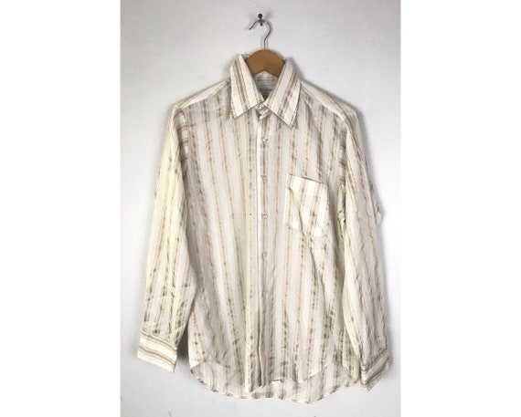 Vintage Mens Disco Shirt, 70s Gold & White Stripe… - image 1