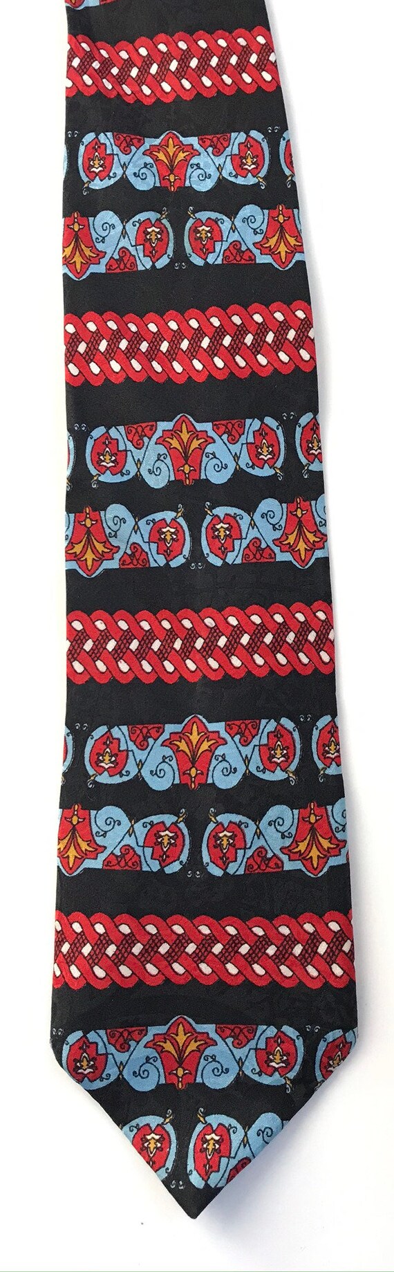 Vintage Mens Abstract Tie, 90s Black Red & Light … - image 2