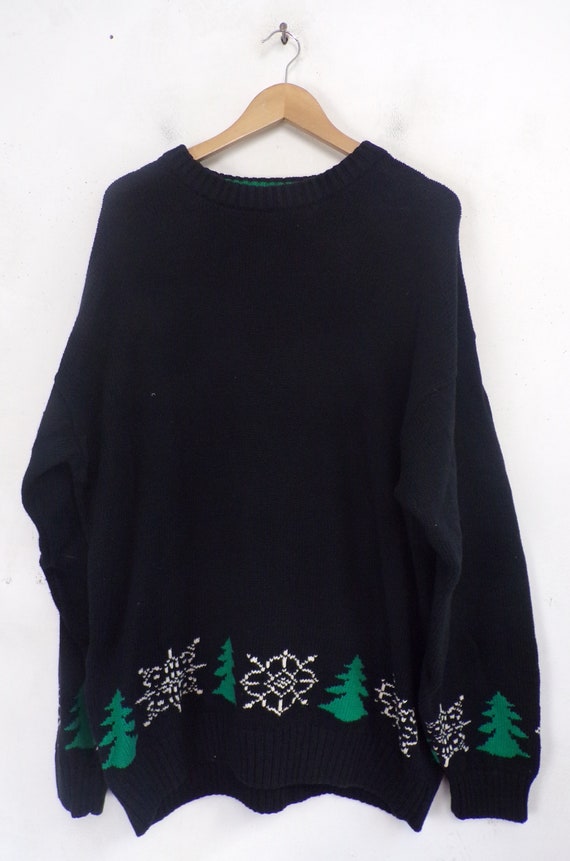 Vintage Mens Christmas Sweater, Mens Tree Snowfla… - image 2