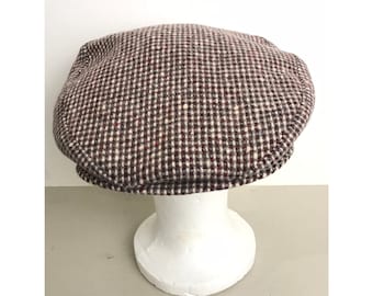 Sombrero Stetson de lana estilo Newsboy vintage: cuadros rojos y grises, talla grande.