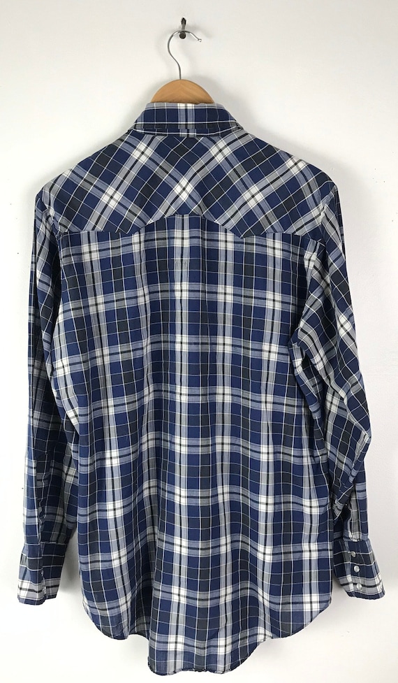 Vintage Levis Blue Black & White Plaid Western Sh… - image 6