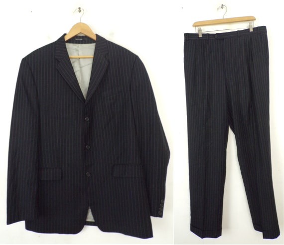 Vintage Black White Pinstriped Two Piece Suit Mens