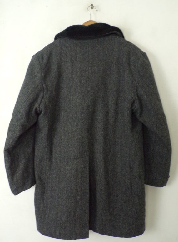 Vintage Mens Tweed Faux Fur Coat, Gray Coat Size … - image 9