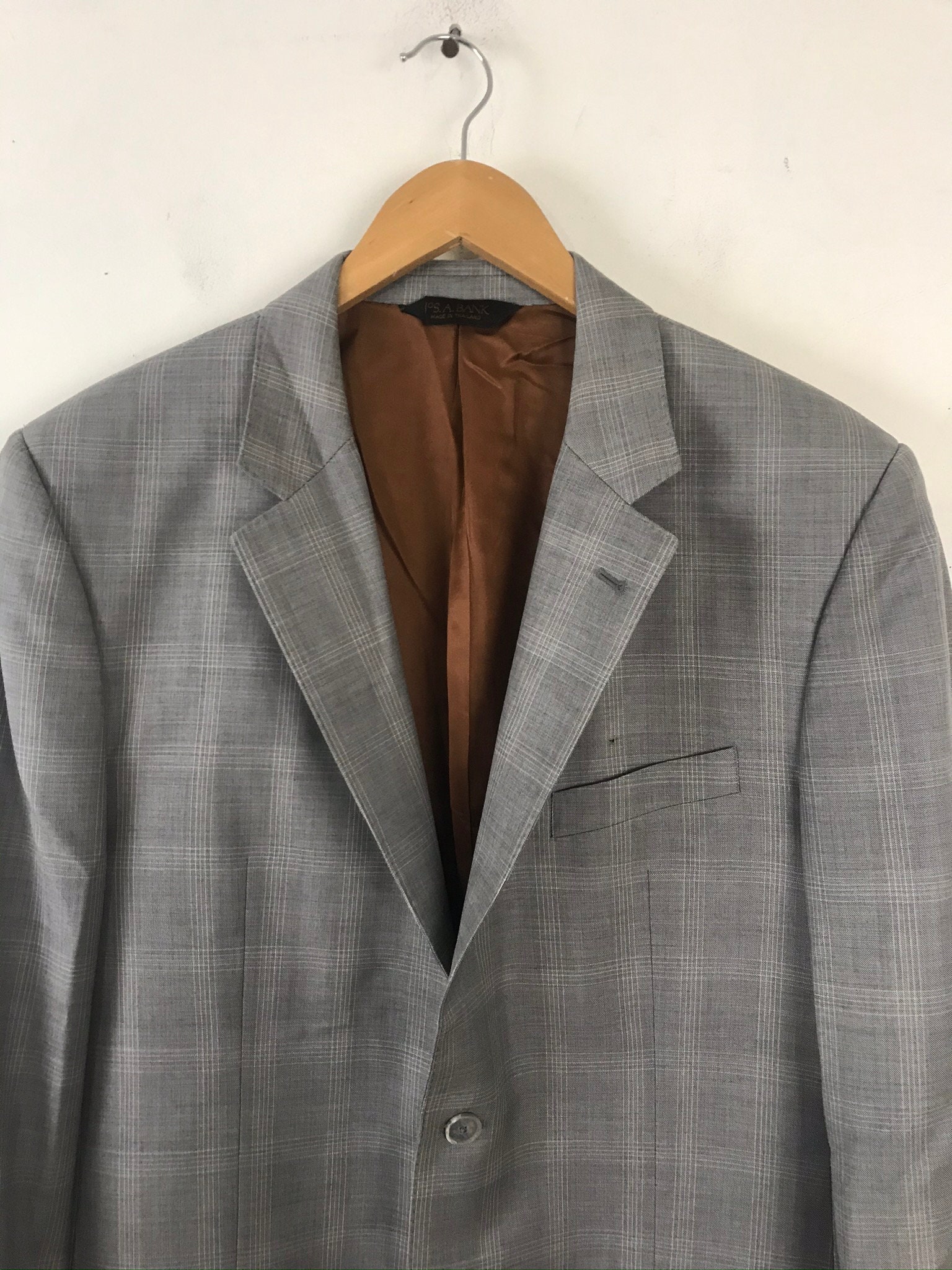 90s Jos A Bank Light Gray Plaid Two Piece Suit Mens Size 42L & - Etsy