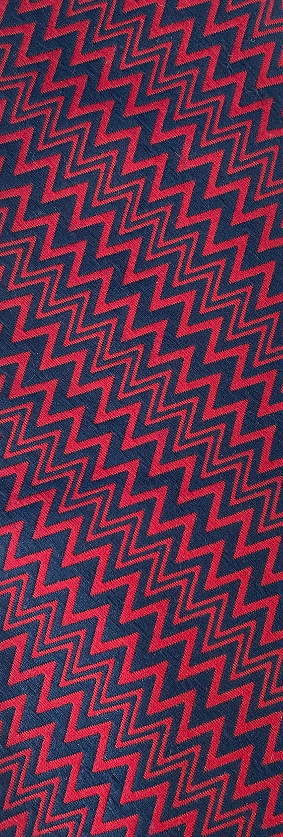 70s Red & Navy Blue Zigzag Tie, Vintage Polyester… - image 3