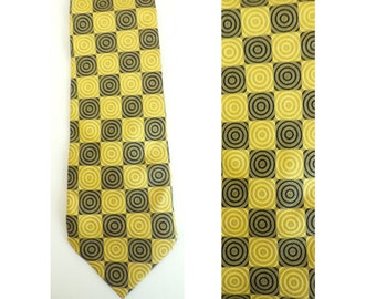 Vintage Yellow & Black Circle Print Tie, Geometric Tie, Geometric Print, Yellow Black Tie, Italian Silk Tie, Circle Print Tie, Classic, 90s