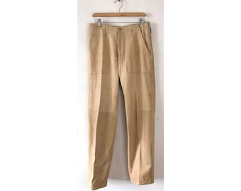 Vintage Mens Leather Pants ,Beige Leather Size 32 Waist, French Tan Leather Pants, Mens Rocker Leather Pants, Beige Mens Tight Leather Pants
