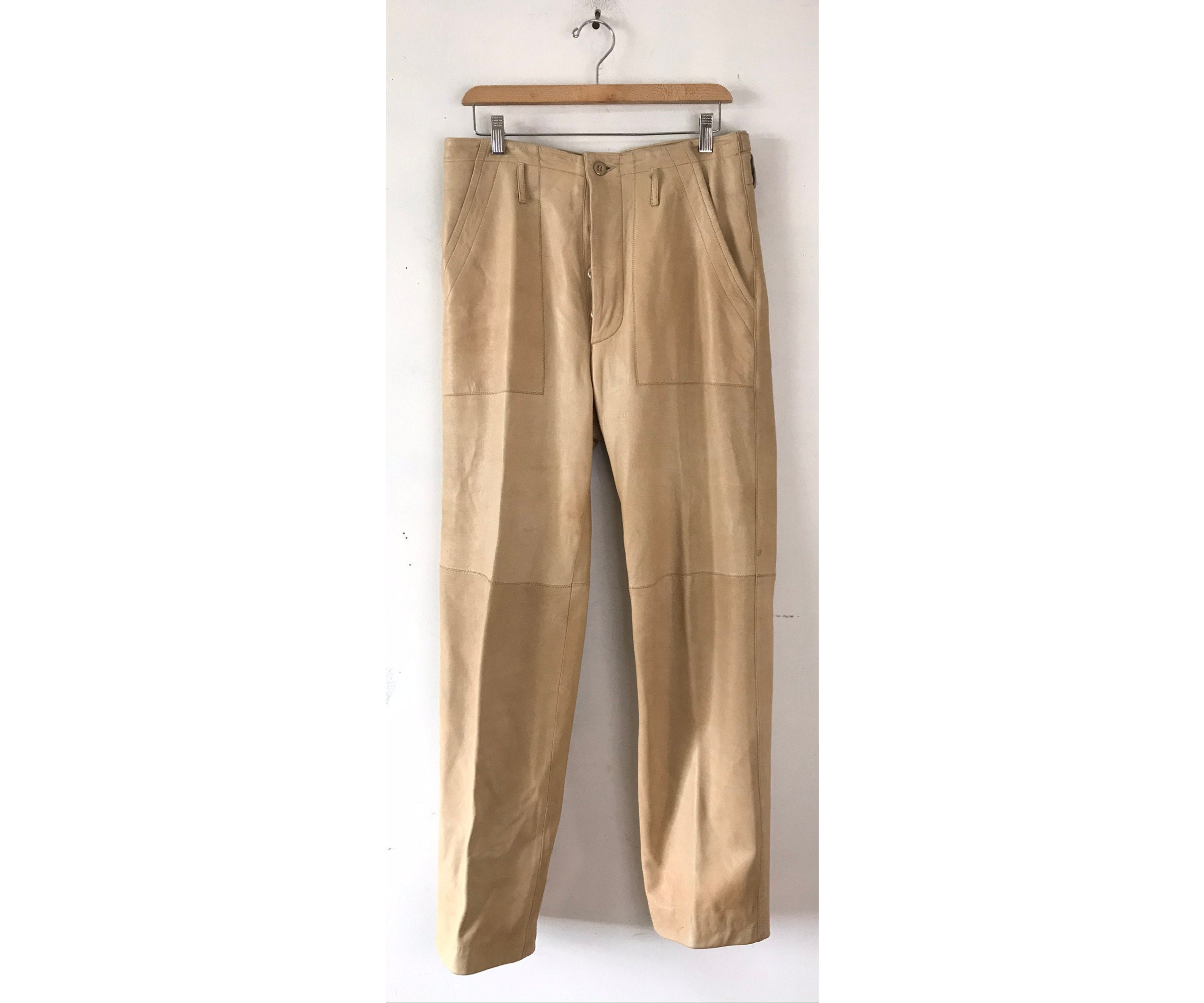 Vintage Mens Beige Leather Pants leather Size 32 Waist Etsy