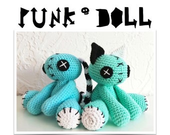 FULL PATTERN: Creepy Cute Voodoo Doll crochet pattern with Cat and Bunny mod! (Instant download)