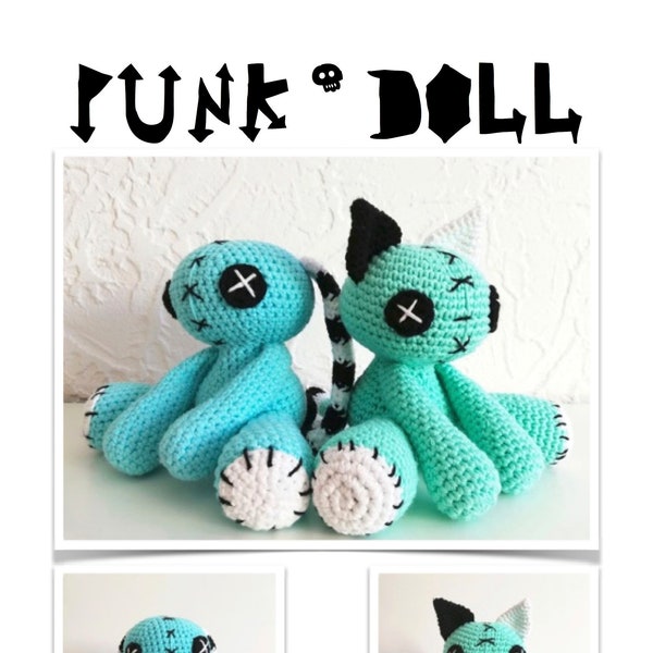 FULL PATTERN: Creepy Cute Voodoo Doll crochet pattern with Cat and Bunny mod! (Instant download)