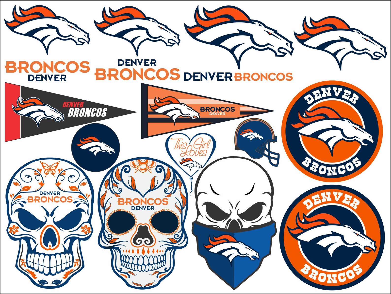 DENVER BRONCOS svg nfl football bundle clipart stencil decals | Etsy