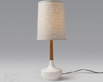 Mid Century Table Lamp Ceramic & Teak—Brooke Hamptons