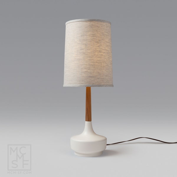 Mid Century Table Lamp Ceramic & Teak—Brooke Hamptons