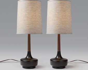 Mid Century Table Lamp Ceramic & Walnut — Brooke P-Town