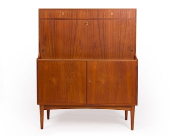 Danish Mid-Century Modern Teak Bar Hutch | Vintage Scandinavian Cocktail Cabinet