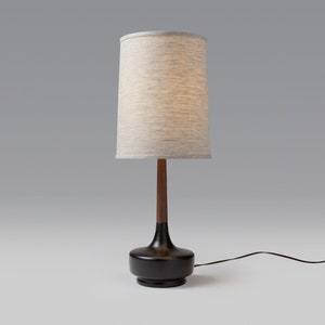 Mid Century Table Lamp Ceramic & Ebonized Walnut — &quot;Brooke P-Town&quot;