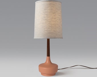 Mid Century Table Lamp Ceramic & Walnut—Brooke Desert Rose #4