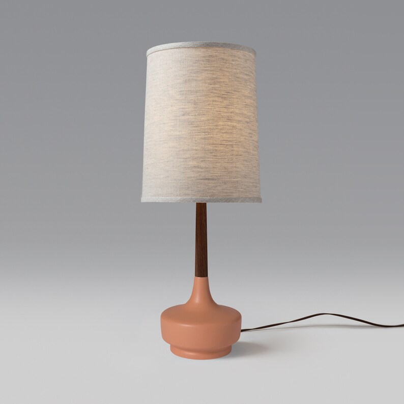 Mid Century Table Lamp Ceramic & WalnutBrooke Desert Rose 4 image 1