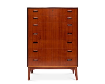 Vintage Danish Mid-Century Teak Seven-Drawer Tallboy Dresser 1960s
