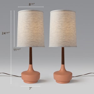 Mid Century Table Lamp Ceramic & Walnut Brooke Desert Rose 4 Pair image 2