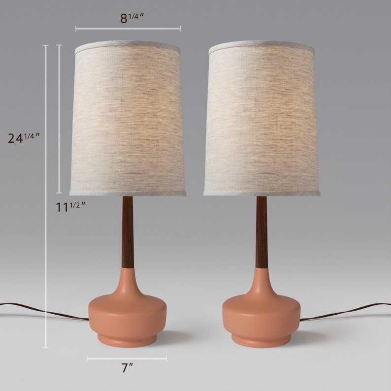 Mid Century Table Lamp Ceramic & Walnut Brooke Desert Rose 4 Pair image 2