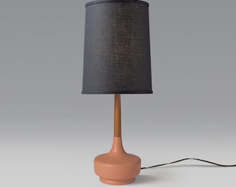 Mid Century Table Lamp Ceramic & Teak—Brooke Desert Rose