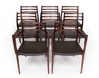 Vintage Niels Otto Møller 78 & 62 Dining Chairs in Solid Rosewood Set of 8