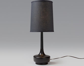 Mid Century Table Lamp Ceramic & Ebonized Walnut — "Brooke Noir"