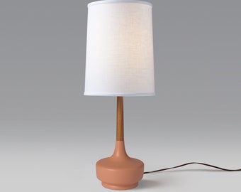 Mid Century Table Lamp Ceramic & Teak — Brooke  Desert Rose #1